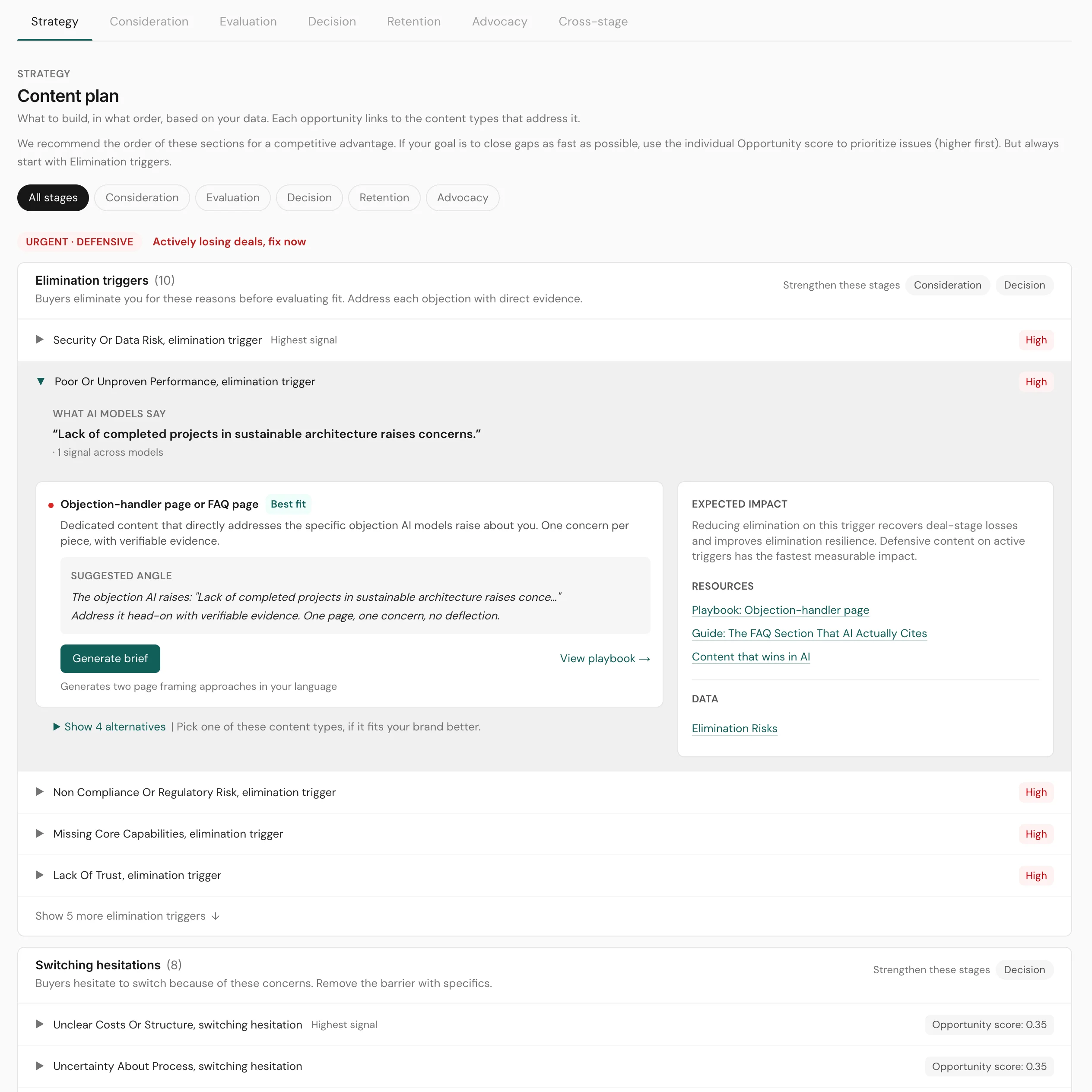 Seedli content plan showing prioritised content briefs built on AI decision intelligence